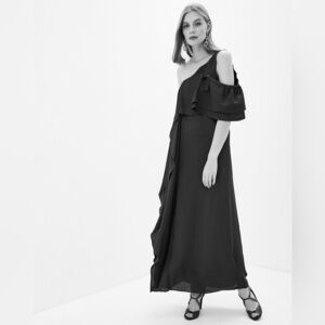 Dorothee Schumacher Flirty Instinct One Shoulder Dress Gray Viscose Gown NWT 3/L